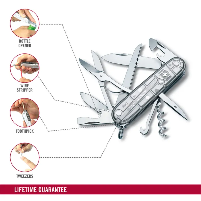 Victorinox Waiter Swiss Army Knife Huntsman SilverTech 91mm-Silver Translucent
