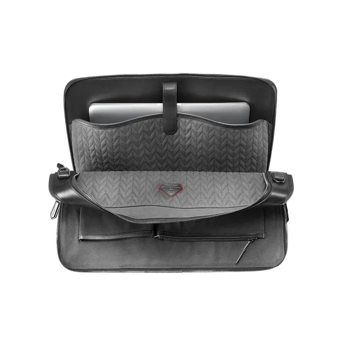 Lapis Bard Mandeville Noir 15-inch Croc-Textured Double Compartment Laptop Bag-Black