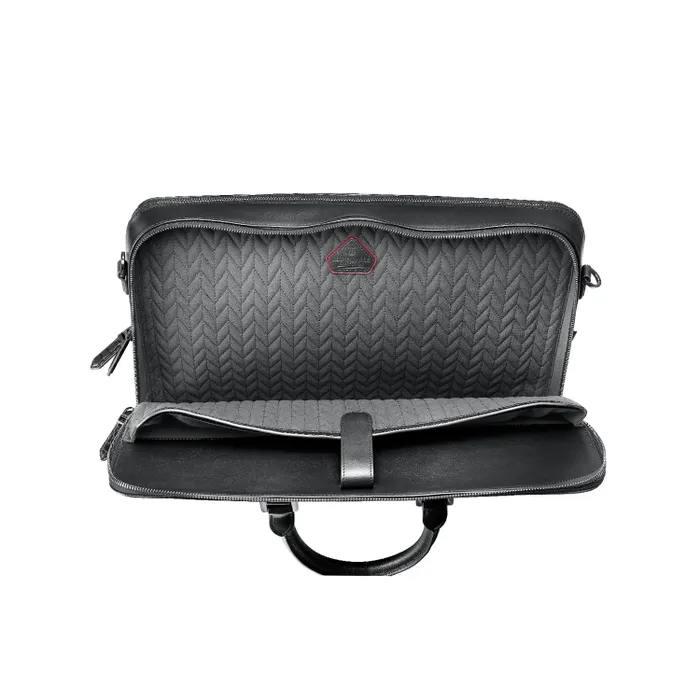 Lapis Bard Mandeville Noir 15-inch Croc-Textured Double Compartment Laptop Bag-Black