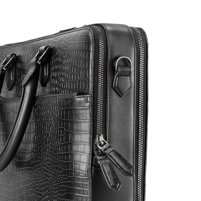 Lapis Bard Mandeville Noir 15-inch Croc-Textured Double Compartment Laptop Bag-Black