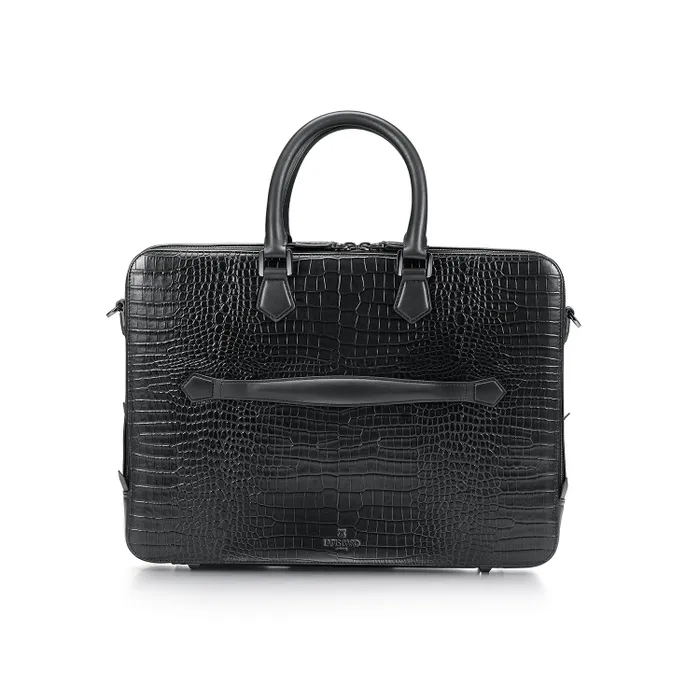 Lapis Bard Mandeville Noir 15-inch Croc-Textured Double Compartment Laptop Bag-Black