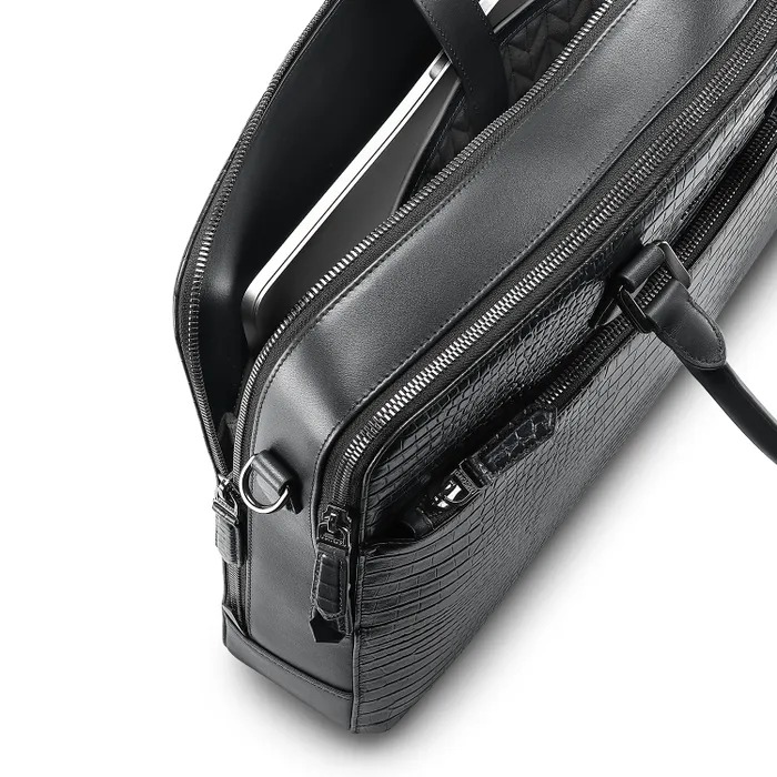 Lapis Bard Mandeville Noir 15-inch Croc-Textured Double Compartment Laptop Bag-Black
