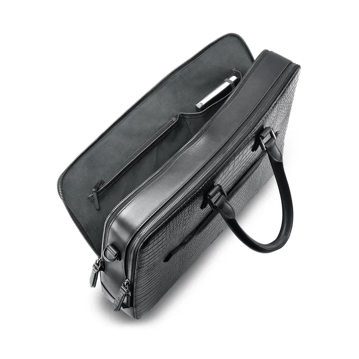 Lapis Bard Mandeville Noir 15-inch Croc-Textured Double Compartment Laptop Bag-Black