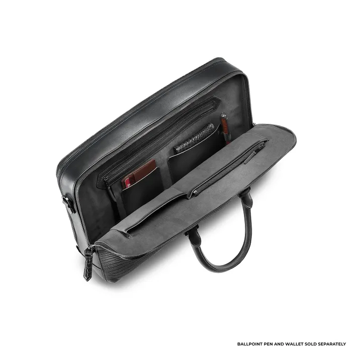 Lapis Bard Mandeville Noir 15-inch Croc-Textured Double Compartment Laptop Bag-Black