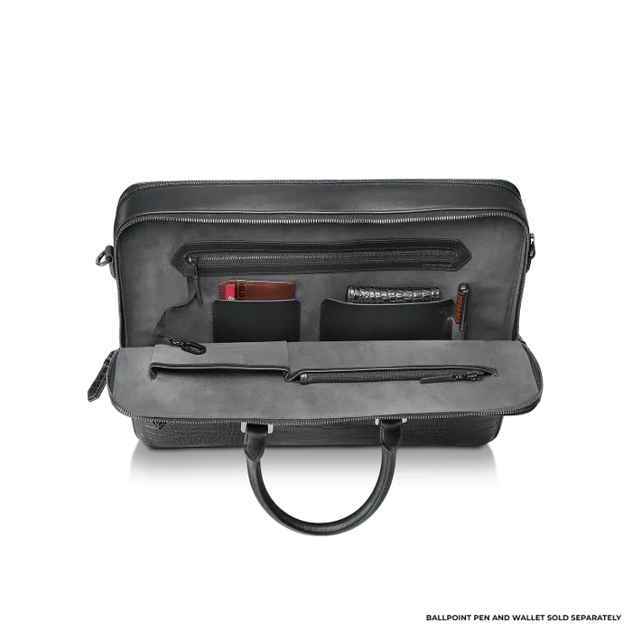 Lapis Bard Mandeville Noir 15-inch Croc-Textured Double Compartment Laptop Bag-Black