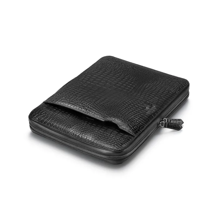 Lapis Bard Mandeville Noir 13-inch Croc-Textured Laptop Sleeve-Black