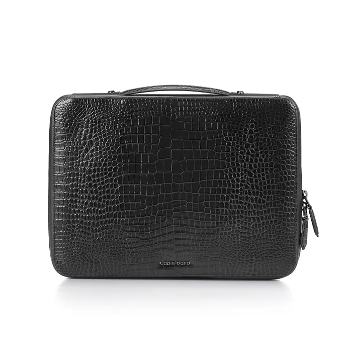 Lapis Bard Mandeville Noir 13-inch Croc-Textured Laptop Sleeve-Black