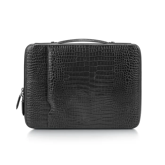 Lapis Bard Mandeville Noir 13-inch Croc-Textured Laptop Sleeve-Black