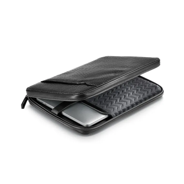Lapis Bard Mandeville Noir 13-inch Croc-Textured Laptop Sleeve-Black