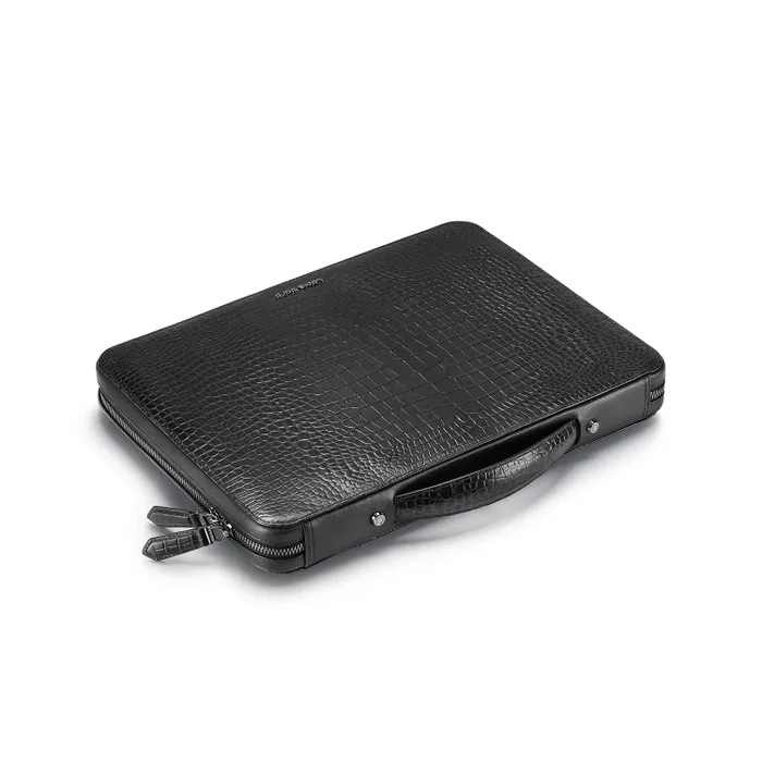 Lapis Bard Mandeville Noir 13-inch Croc-Textured Laptop Sleeve-Black