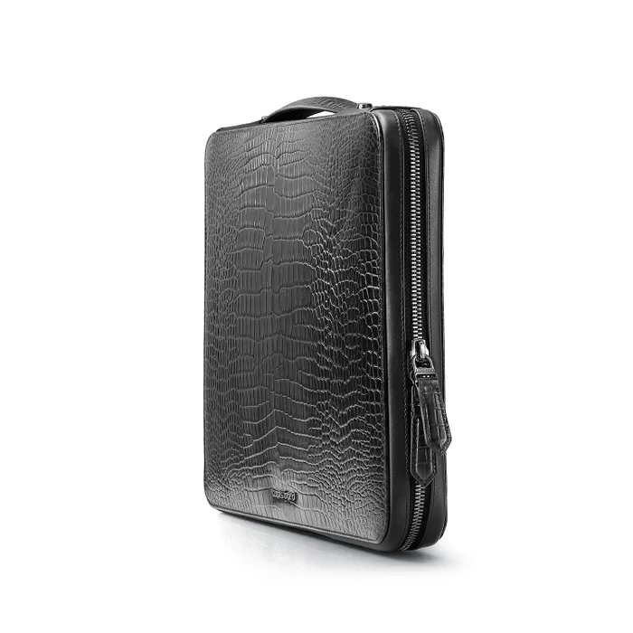 Lapis Bard Mandeville Noir 13-inch Croc-Textured Laptop Sleeve-Black