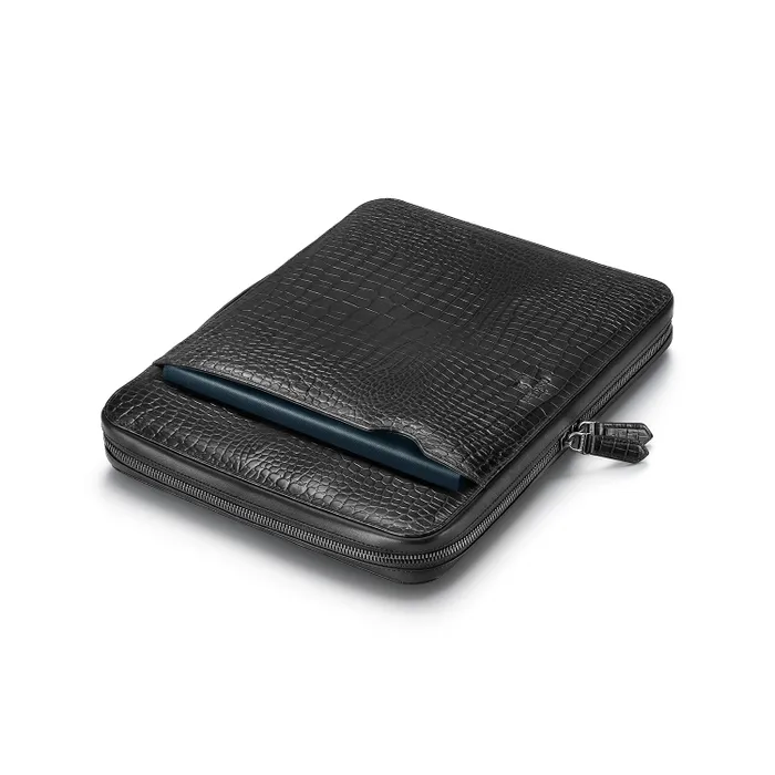 Lapis Bard Mandeville Noir 13-inch Croc-Textured Laptop Sleeve-Black