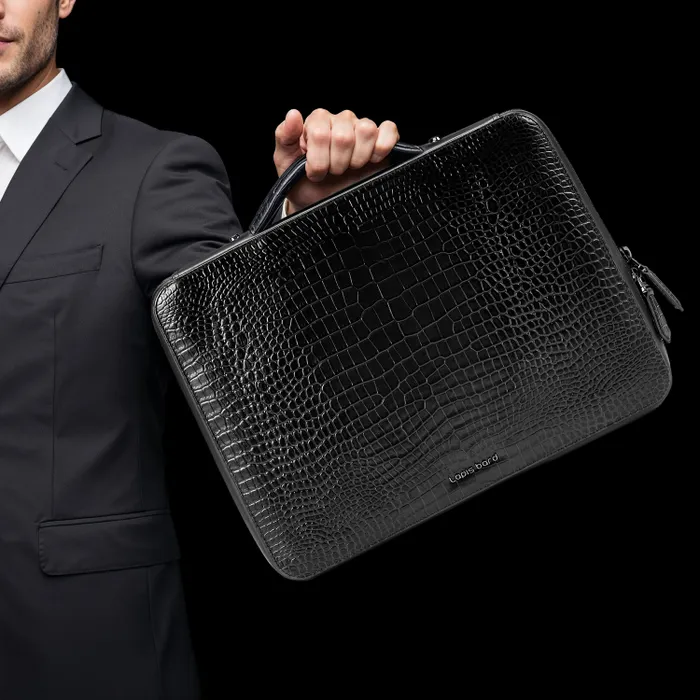 Lapis Bard Mandeville Noir 13-inch Croc-Textured Laptop Sleeve-Black