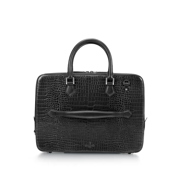Lapis Bard Mandeville Noir 14-inch Croc-Textured Single Compartment Laptop Bag-Black