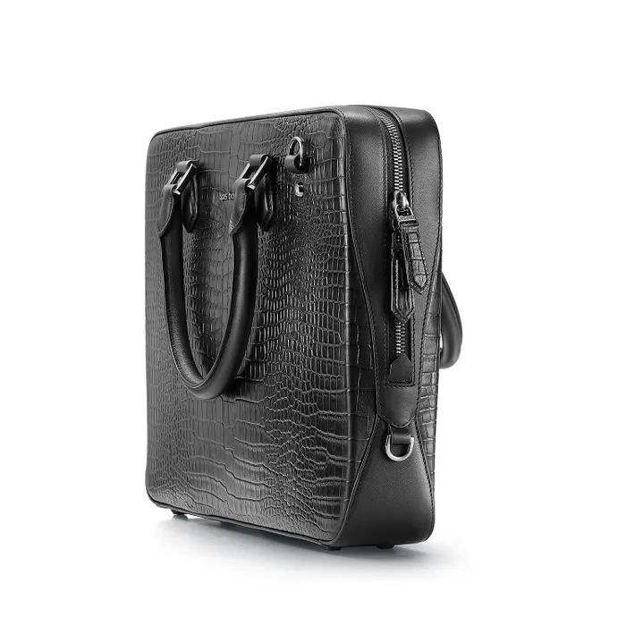 Lapis Bard Mandeville Noir 14-inch Croc-Textured Single Compartment Laptop Bag-Black