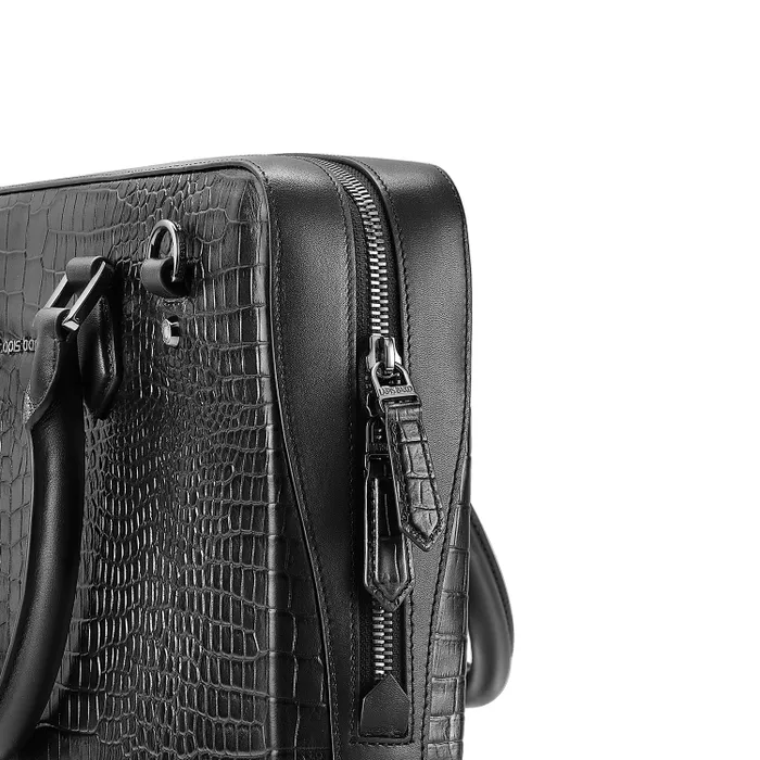 Lapis Bard Mandeville Noir 14-inch Croc-Textured Single Compartment Laptop Bag-Black