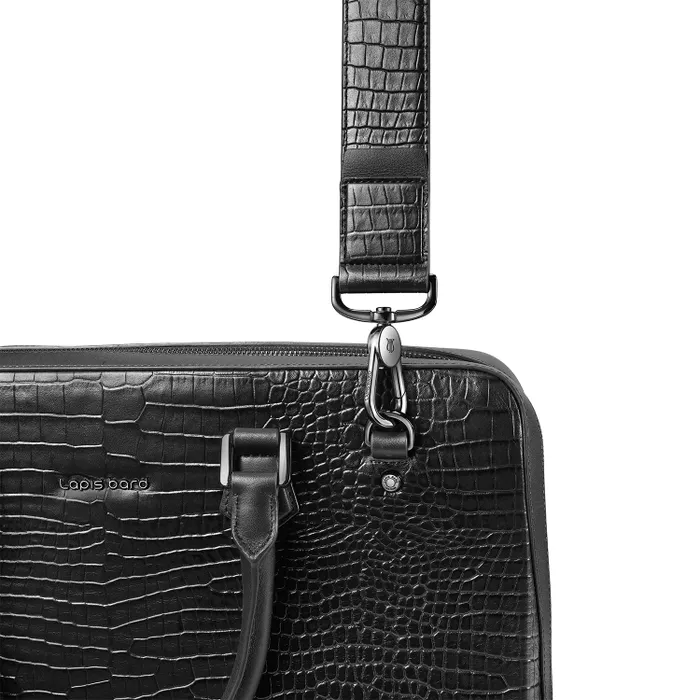 Lapis Bard Mandeville Noir 14-inch Croc-Textured Single Compartment Laptop Bag-Black