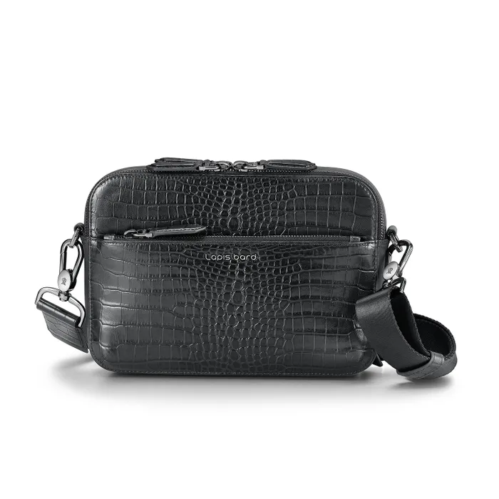 Lapis Bard Mandeville Noir Croc-Textured Crossbody Bag-Black