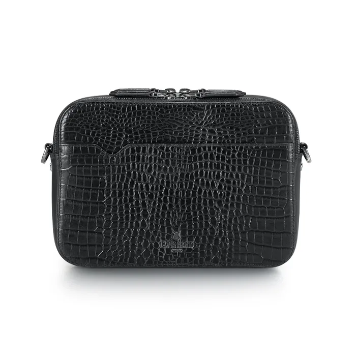 Lapis Bard Mandeville Noir Croc-Textured Crossbody Bag-Black