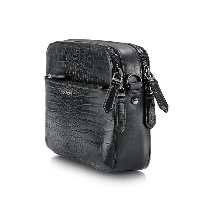 Lapis Bard Mandeville Noir Croc-Textured Crossbody Bag-Black