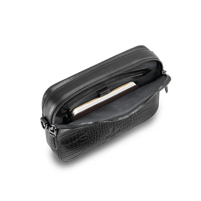 Lapis Bard Mandeville Noir Croc-Textured Crossbody Bag-Black