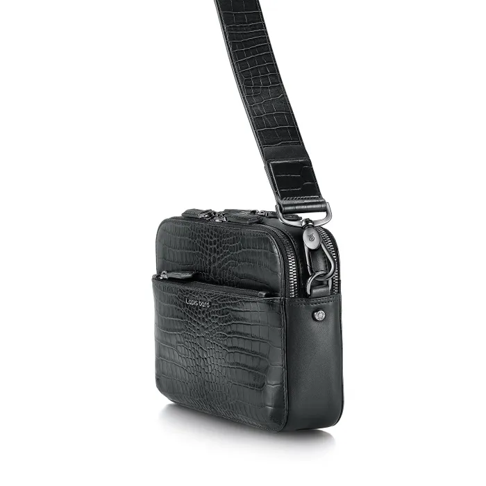 Lapis Bard Mandeville Noir Croc-Textured Crossbody Bag-Black