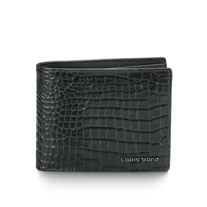 Lapis Bard Mandeville Noir Croc-Textured Wallet with Extra Credit Card Holder-Black