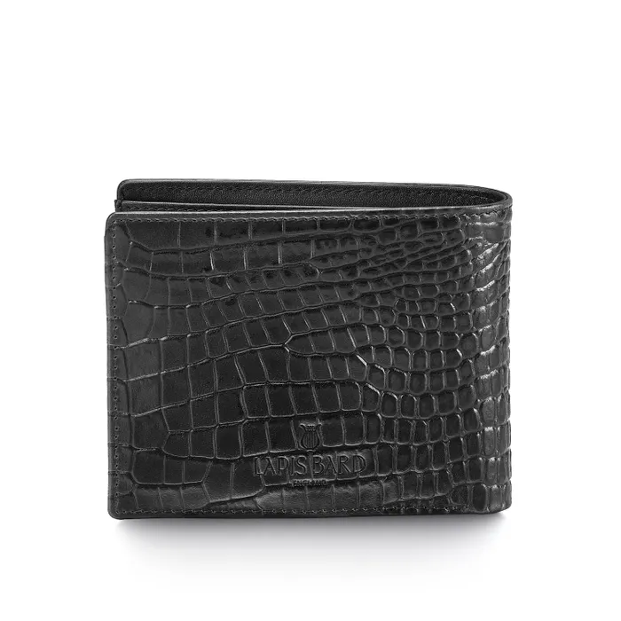 Lapis Bard Mandeville Noir Croc-Textured Wallet with Extra Credit Card Holder-Black