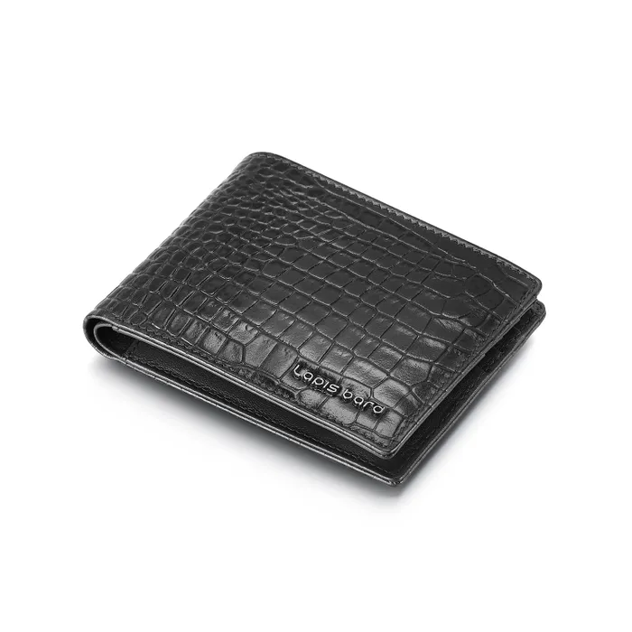 Lapis Bard Mandeville Noir Croc-Textured Wallet with Extra Credit Card Holder-Black