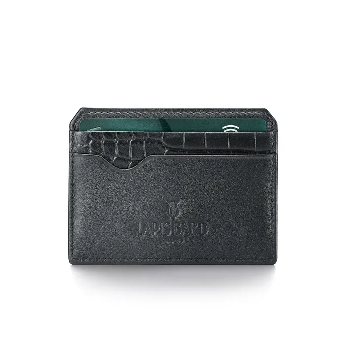 Lapis Bard Mandeville Noir Croc-Textured Wallet with Extra Credit Card Holder-Black