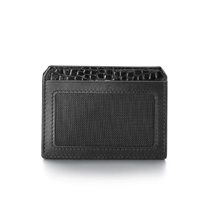 Lapis Bard Mandeville Noir Croc-Textured Wallet with Extra Credit Card Holder-Black