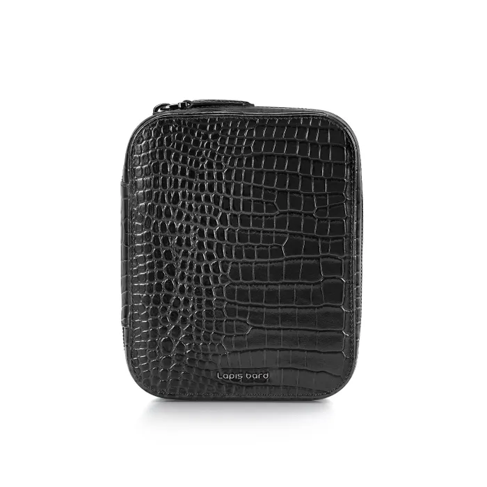 Lapis Bard Mandeville Noir Croc-Textured Watch Case with 4 Slots-Black
