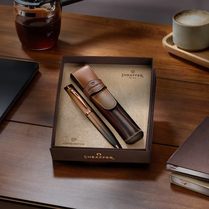 Sheaffer 100 G9374Â Coffee Edition Ballpoint Pen with Leather Single Pen Pouch Gift Set