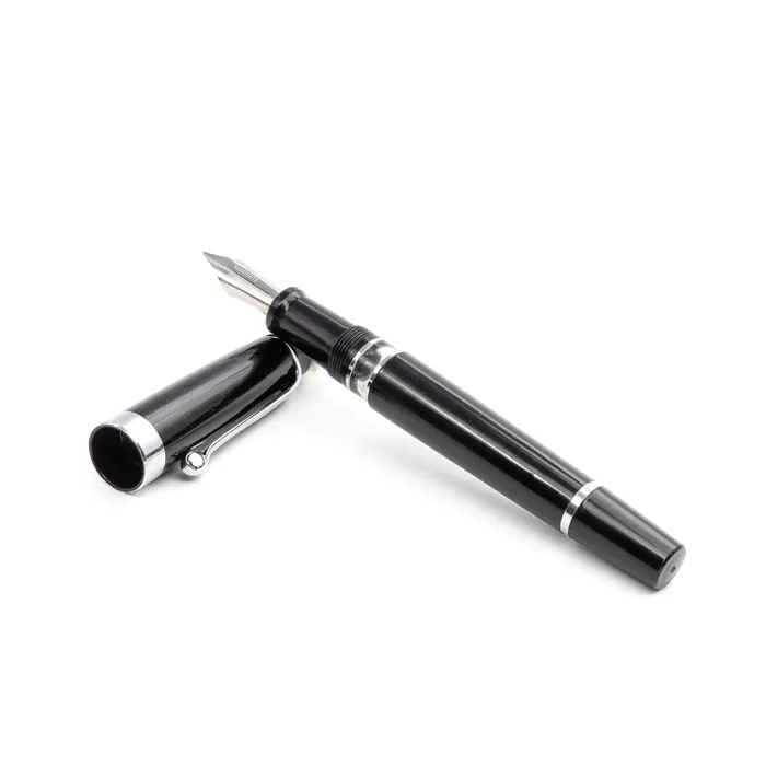 Kanwrite Heritage Solid Black Fountain Pen With Chrome Trims - Broad