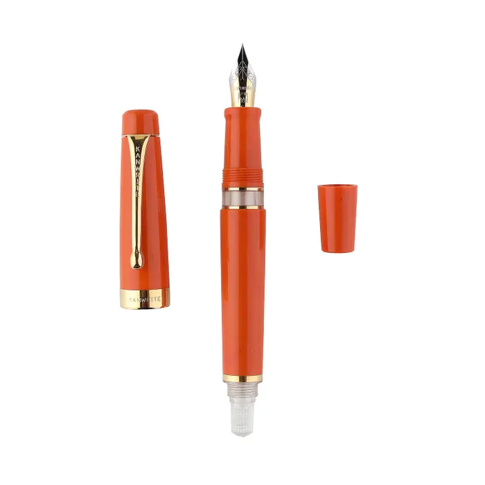 Kanwrite Heritage Solid Orange Fountain Pen With Gold Trims - Fine