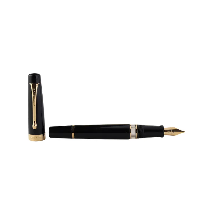 Kanwrite Heritage Solid Black Fountain Pen With Gold Trims - Broad