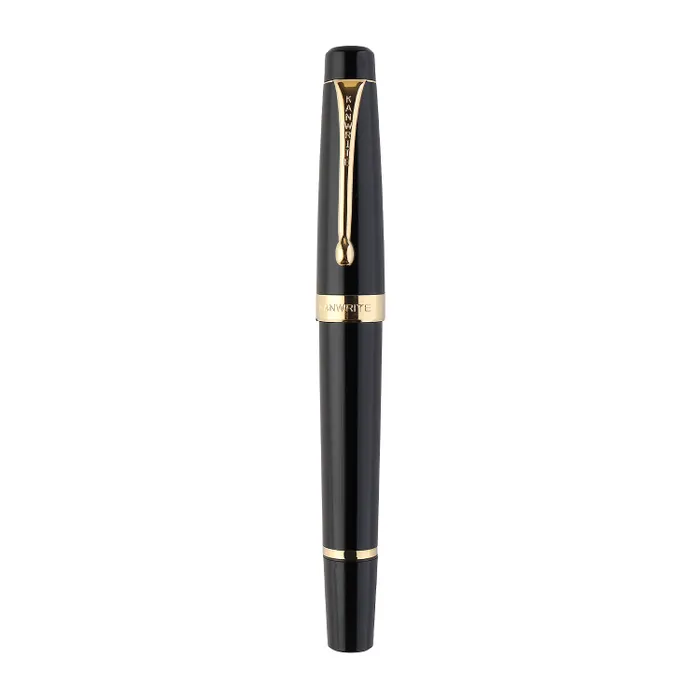 Kanwrite Heritage Solid Black Fountain Pen With Gold Trims - Broad