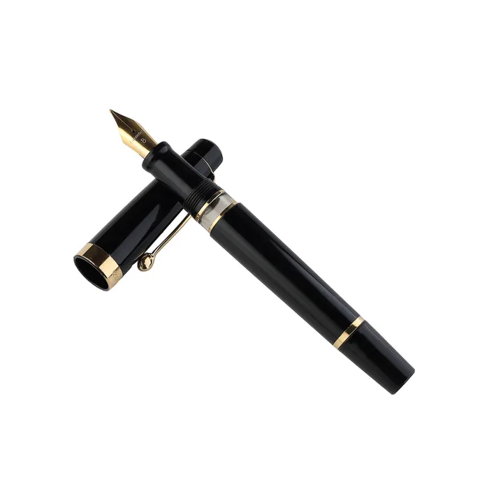 Kanwrite Heritage Solid Black Fountain Pen With Gold Trims - Broad