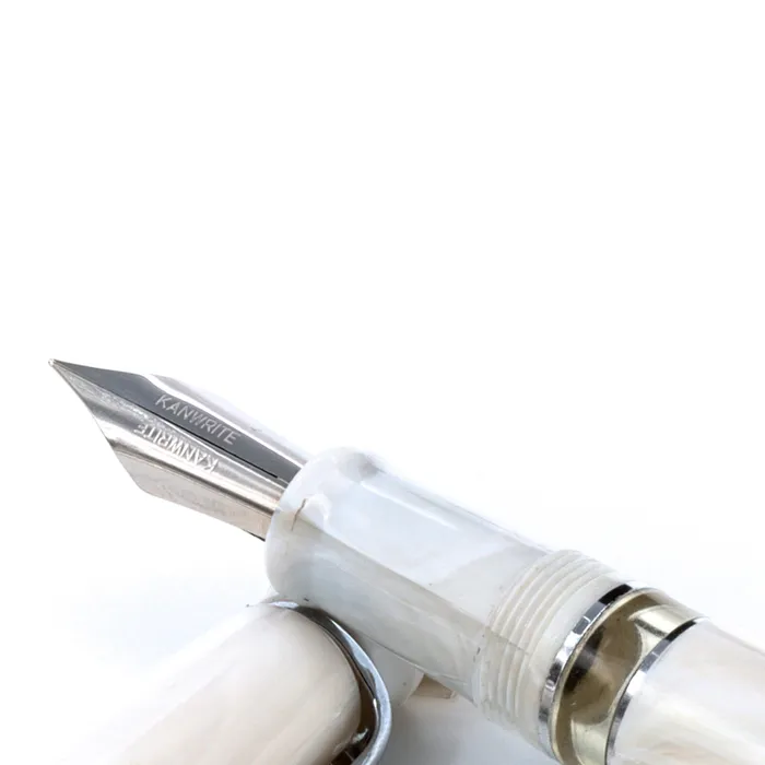 Kanwrite Heritage Marble White Fountain Pen With Chrome Trims - Fine