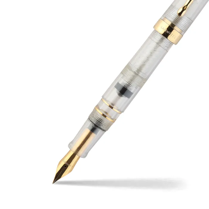 Kanwrite Heritage Marble White Fountain Pen With Gold Trims - Broad