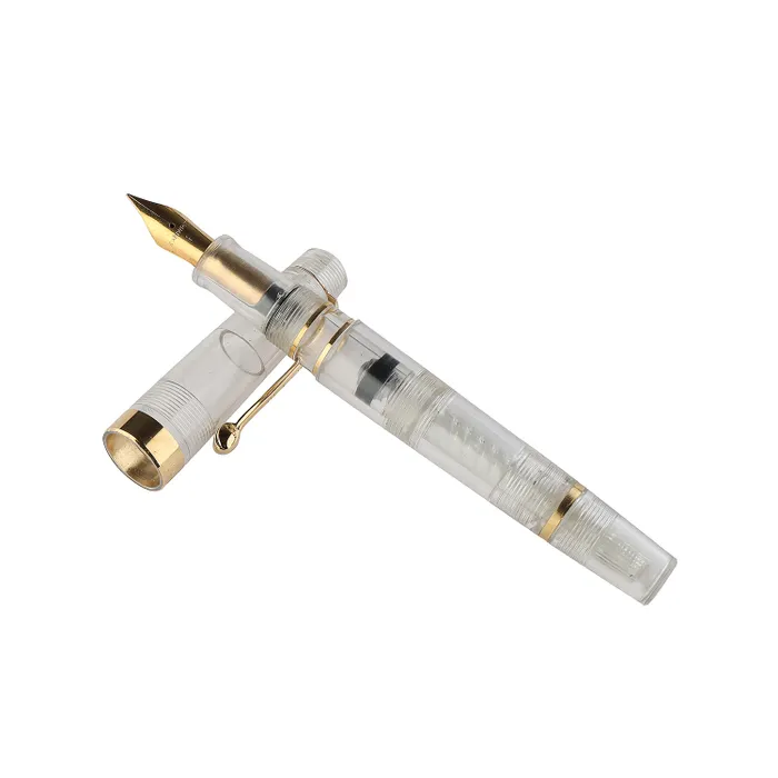 Kanwrite Heritage Marble White Fountain Pen With Gold Trims - Broad