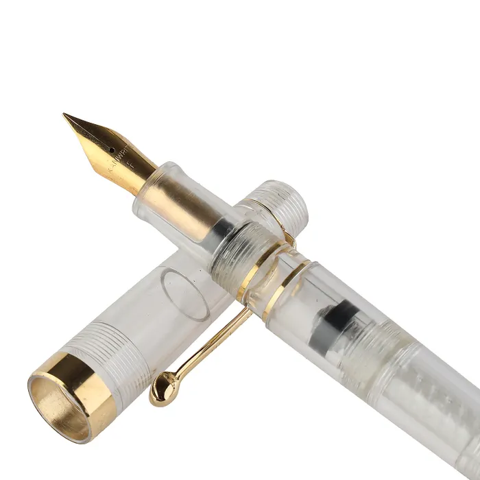 Kanwrite Heritage Marble White Fountain Pen With Gold Trims - Broad