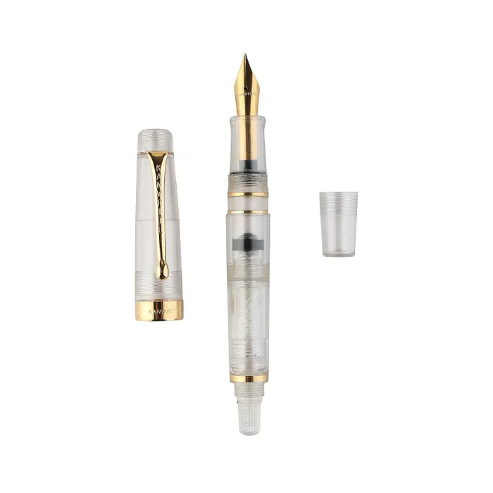Kanwrite Heritage Marble White Fountain Pen With Gold Trims - Broad