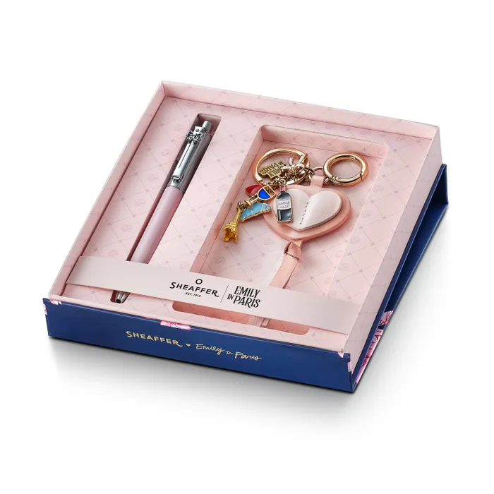 Sheaffer Gift Set Sentinel E321 Emily in Paris Pink Matte Finish Ballpoint Pen with Leather Bag Charm Keychain
