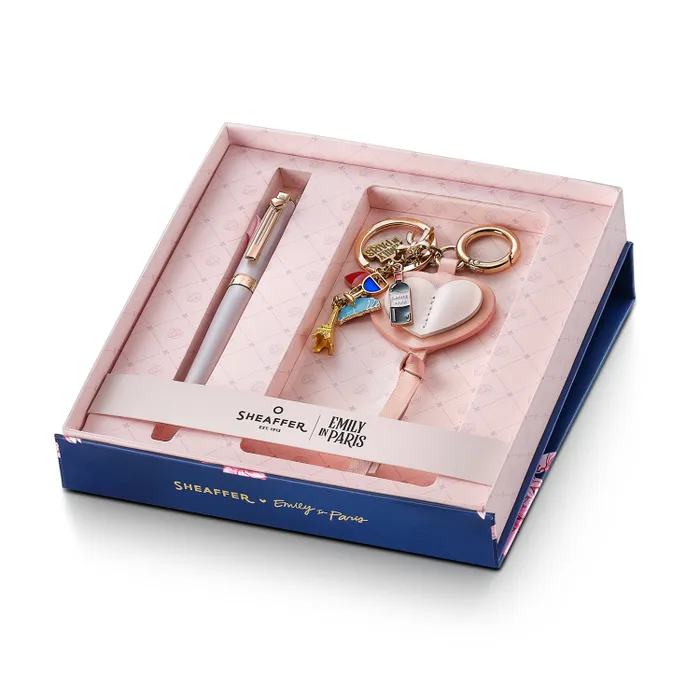 Sheaffer Gift Set Emily in Paris Prelude Mini E9810 Pastel Pink Ballpoint Pen with Leather Bag Charm Keychain