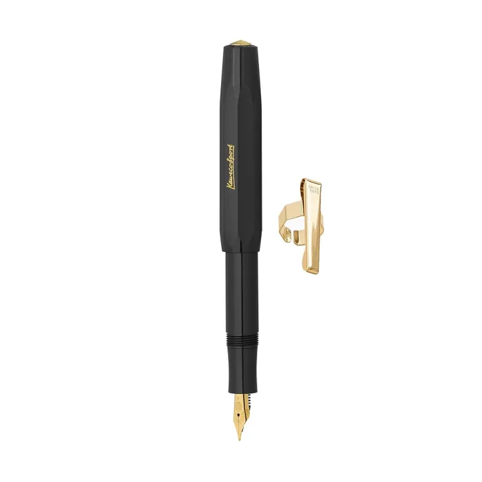 Kaweco Classic Sport Black With Clip And 23K Gold-Plated Steel Nib And Iridium Tip Fountain Pen-Medium