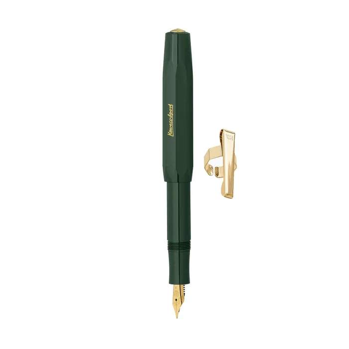 Kaweco Classic Sport Green With Clip And 23K Gold-Plated Steel Nib And Iridium Tip Fountain Pen-Fine
