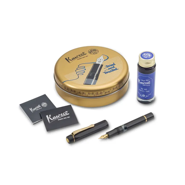 Kaweco Piston Al Sport Starter Set Classic Black/Gold Fountain Pen-Fine