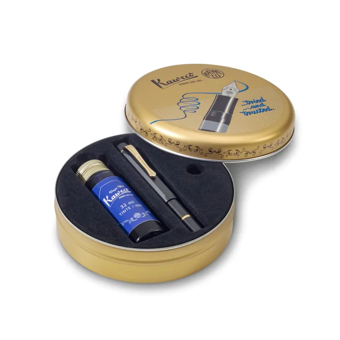 Kaweco Piston Al Sport Starter Set Classic Black/Gold Fountain Pen-Fine