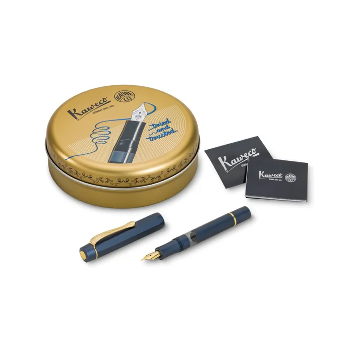 Kaweco Piston Al Sport Starter Set Classic Navy/Gold Fountain Pen-Medium